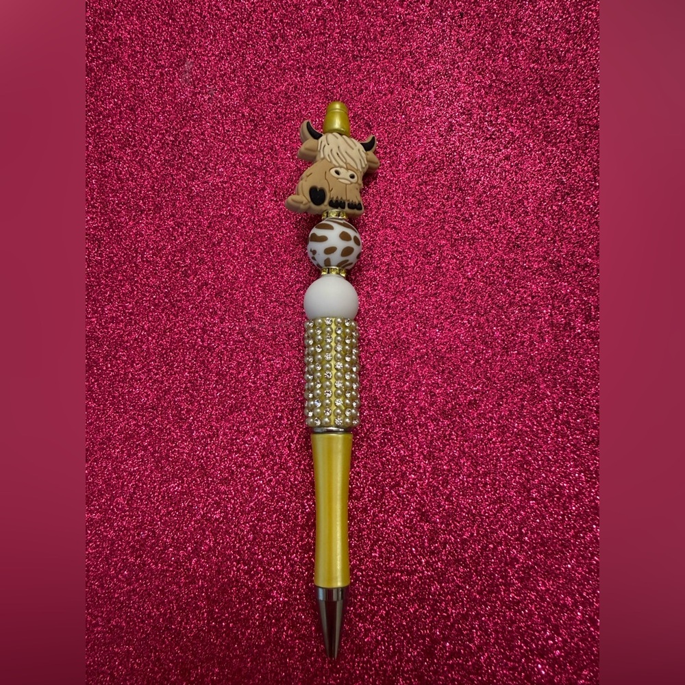Cute Cow Beaded Pen with Gold Accents